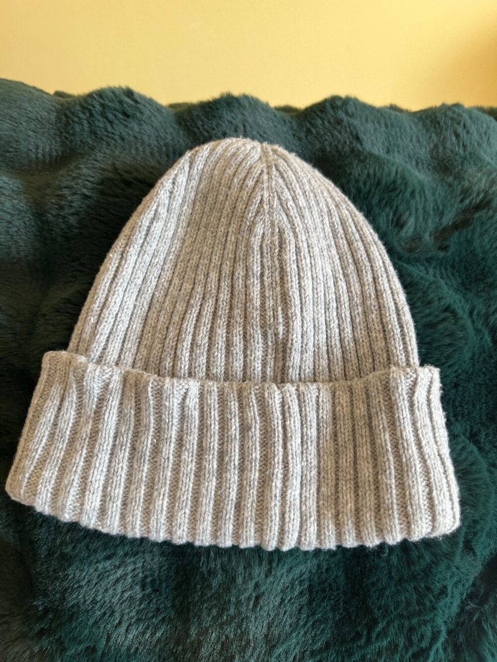 H&M Light Grey Melange Ribbed Knit Cuffed Beanie One Size Unisex